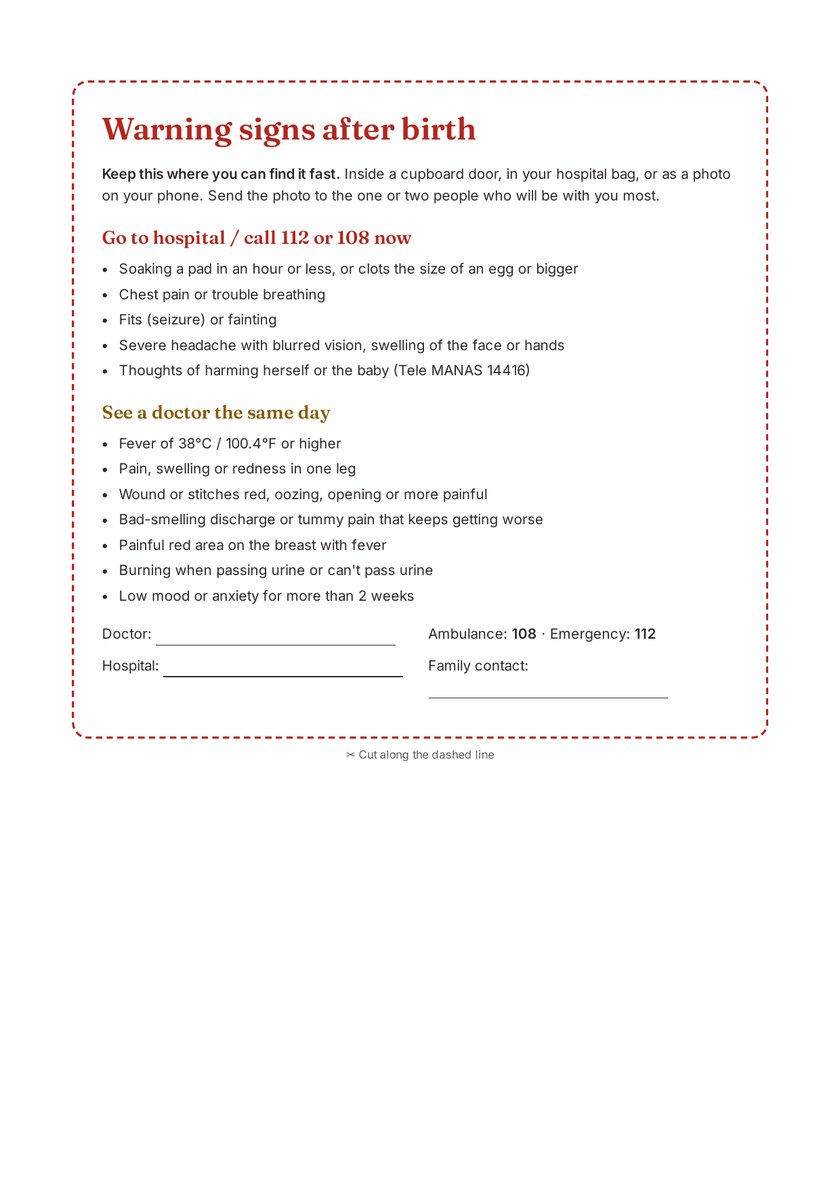 Sample page: the printable warning signs card